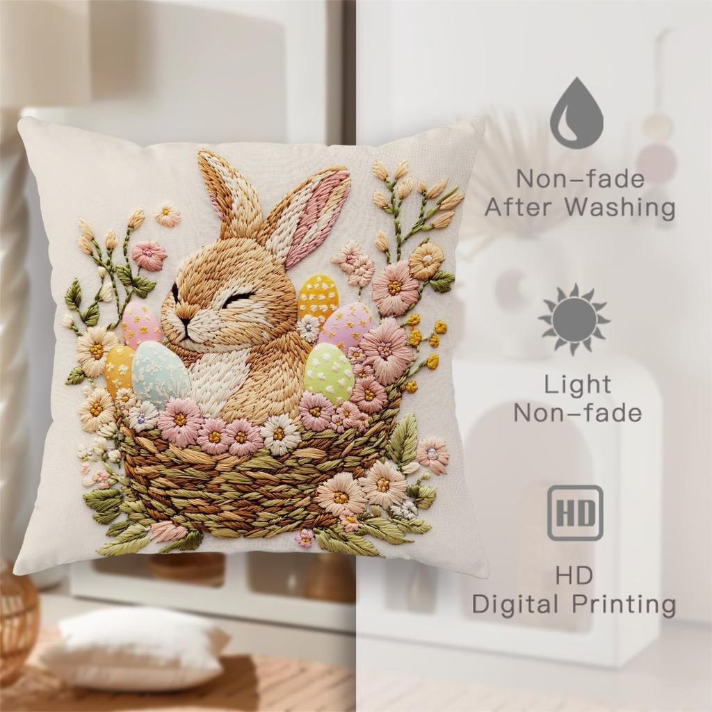 Easter Bunny Pillowcase 18x18 Inches Winter Print Decorative Pillowcase Vintage Holiday Decorative Pillowcase Sofa Bed Decoration