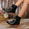 Fashion 2025 New Women Western Cowboy Boots Retro Comfortable Chunky Heels Ankle Boots Woman Autumn Embroidered High Heels Shoes Women