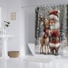 1Pc Santa Claus Reindeer Print Waterproof Shower Curtain Bathe Partition Curtain 12 Hooks Privacy Protection Easy Installation
