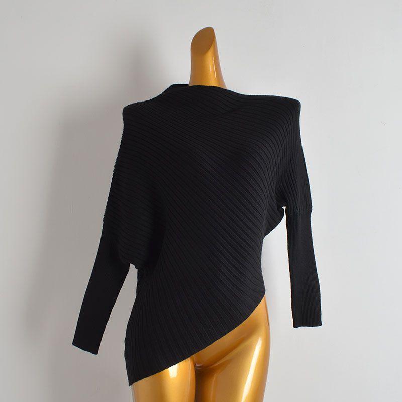 Stylish Asymmetrical off-Neck Batwing Sleeve Sweater Knitwear Women's Clothing Fall Idle Style Loose Pullover Cloak