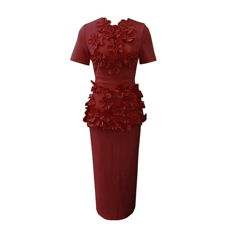French Elegant Style Suit Irregular Three-dimensional Flower Top + Temperament Hip Skirt Women's