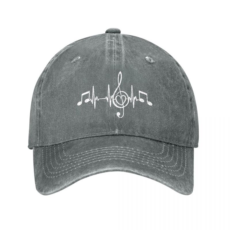 Music Heartbeat Pattern Washed Canvas Baseball Cap Vintage Soft Unstructured Dad Hat For Women Men Daily Commuting