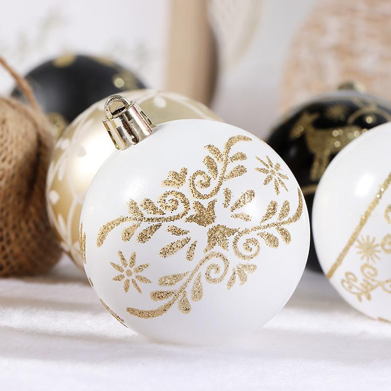 6 Pcs/Box Christmas Ball Decoration Xmas Tree Hanging Pendant Ornament Hand-painted 6cm Black and White New Year Gifts