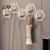 No Drill Wall Hooks Acrylic Adhesive Hooks, Hexagonal Wave Shape, Drilling Easy Dorm Room Installation Hook, Modern Style Clear for Bathroom