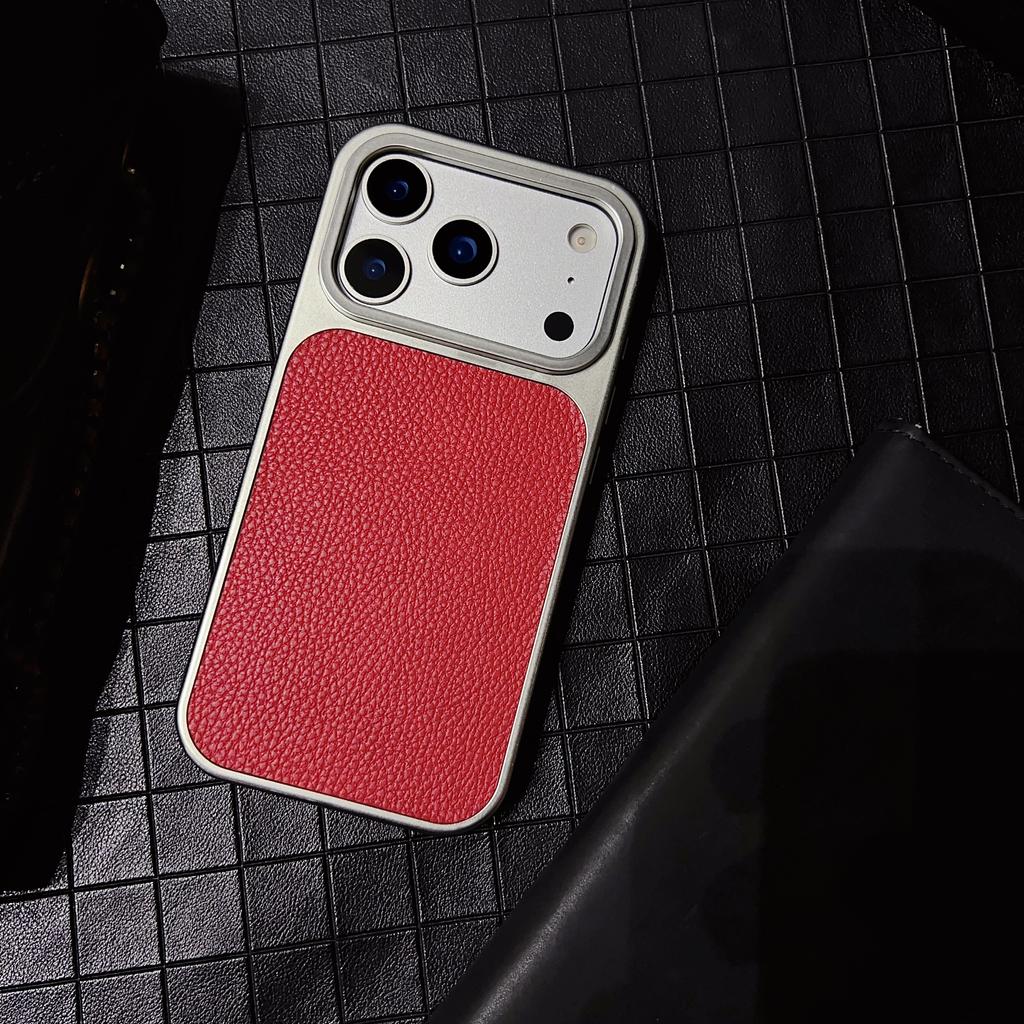 Premium Ltchi PU Leather Phone Case for iPhone 17 Air 16 15 14 Plus 13 Pro Max  Matte Plating Bumper Soft Business Cover
