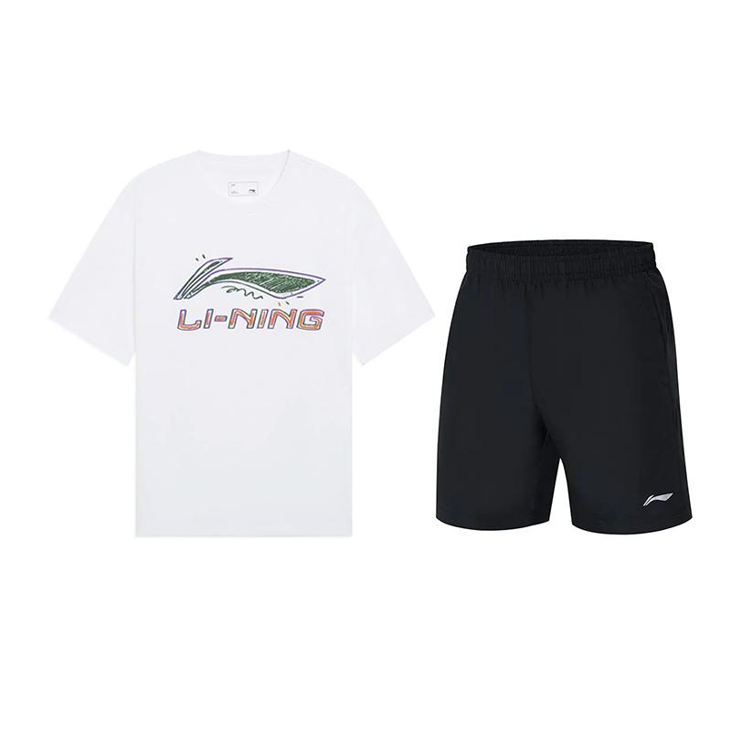 

Топ с круглым вырезом с принтом граффити Li Ning Удобный Универсальный Простой Повседневный Спортивный костюм Унисекс Топы Белый Черный AHSUB03-2+YKST119-1 S