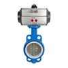 Pneumatic PTFE Butterfly Valve, 304 Valve Plate, Wafer Type, Ductile Iron Body, Sizes DN100, DN200, DN300.