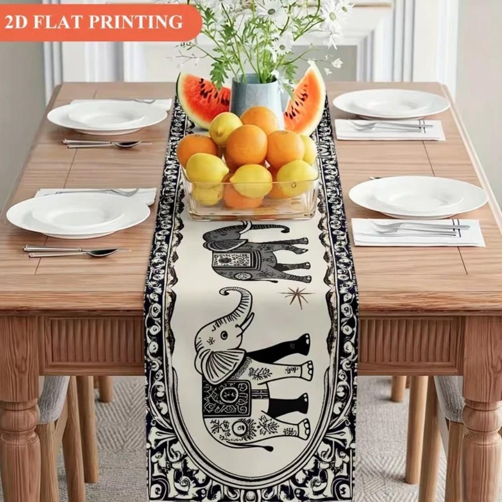 Peony Floral Dinning Table Runner Rectangular Elephant Print Table Cover Wedding Parties