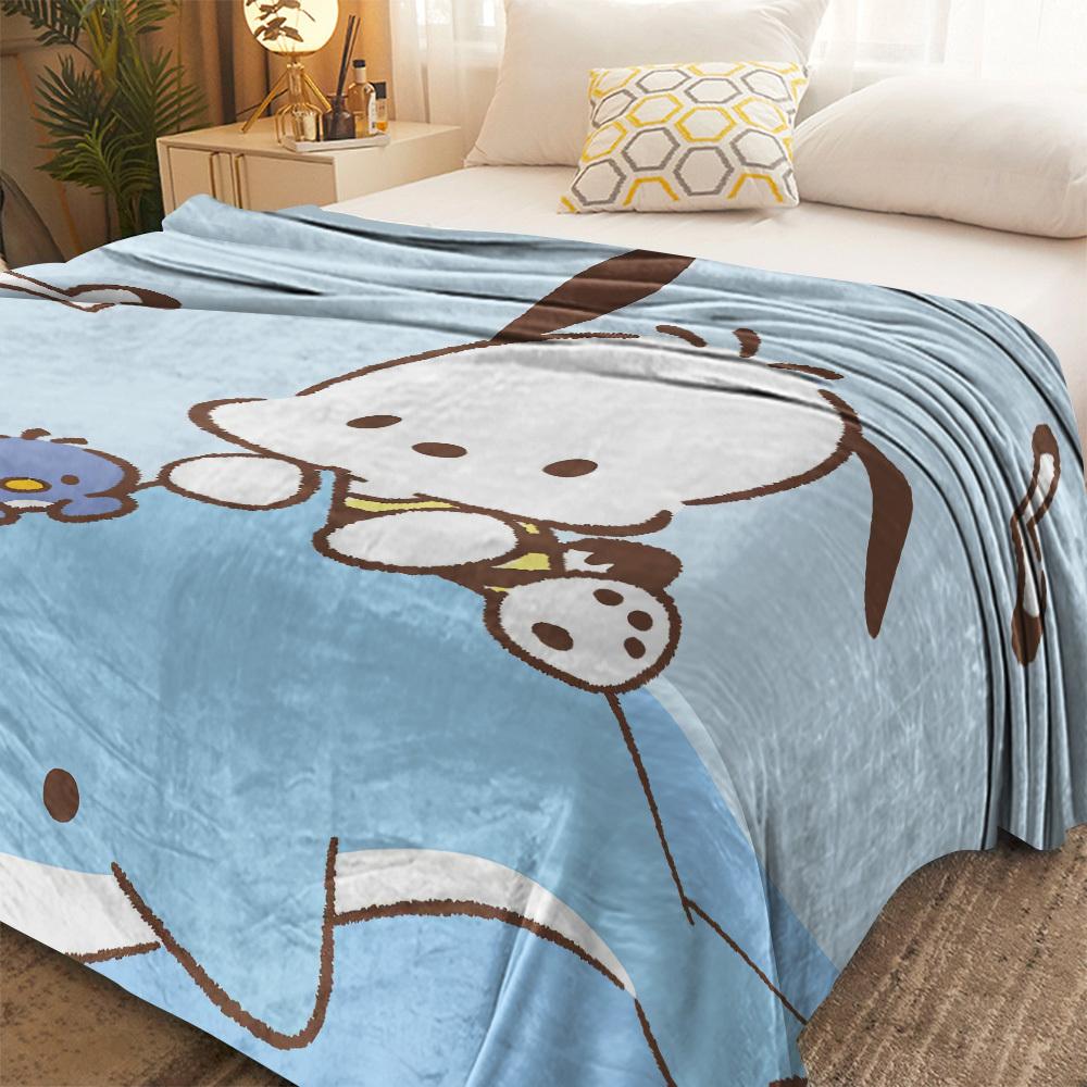 Pochacco Whale Ride Flannel Blanket Single Print Kawaii Stylish Warm Cozy Blanket Home Bedroom Living Room Dorm Kids Room Sanrio