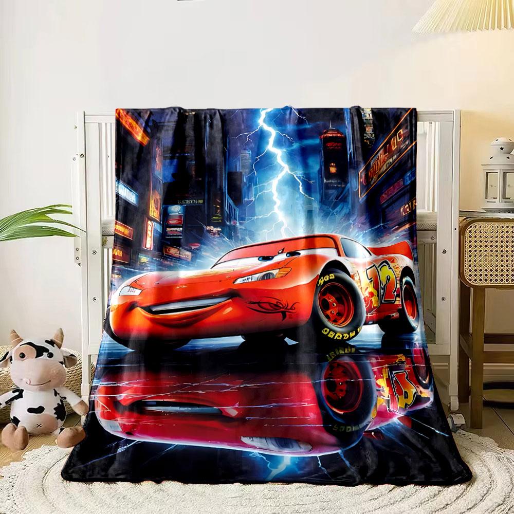 A vibrant red car with lightning backdrop and neon-lit city reflections. for all seasons blanket lunch break throw gift 80cm x 120cm