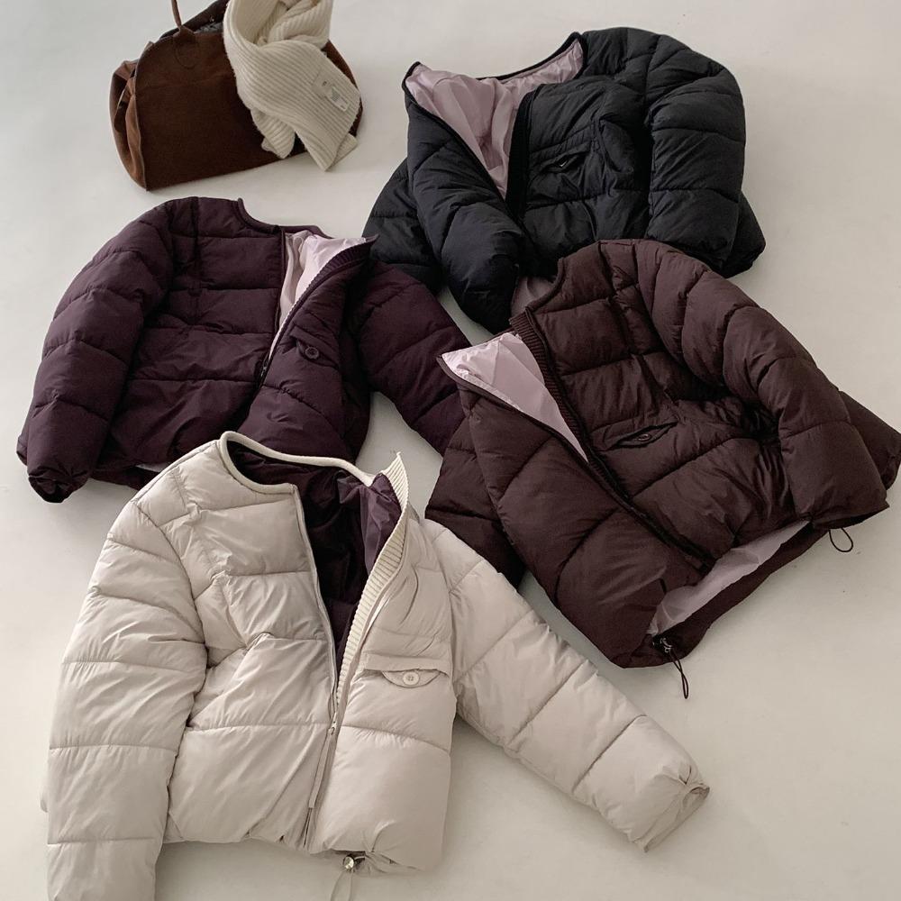 Korean Winter Short Puffer Coat for Women Round Neck Casual Loose Fit Petite Commuter Outerwear