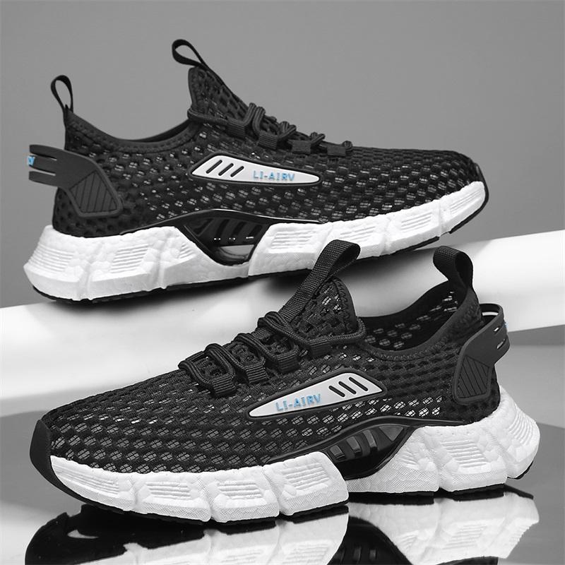 

Мужская обувь Летняя сетчатая дышащая тонкая полая обувь Повседневные кроссовки для бега Мягкая подошва Легкая модная обувь Tenis Para Hombre 43 чёрный
