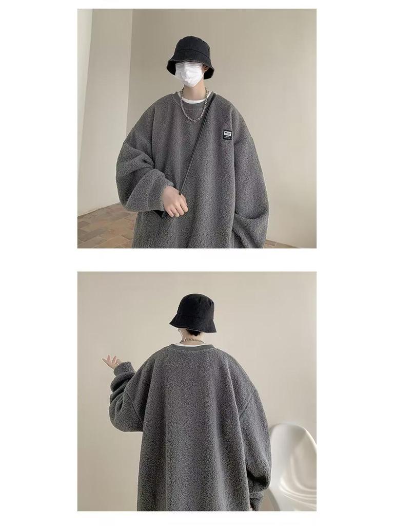 Autumn Winter Men's Harajuku Round Neck Hoodie - Trendy, Versatile, Plus Velvet