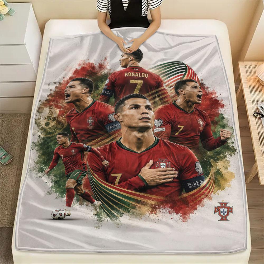 1PC Cristiano Ronaldo Patterned Flannel Blanket Suitable For All Seasons for Home Decor Warmth and Comfort Gifts Holiday Present