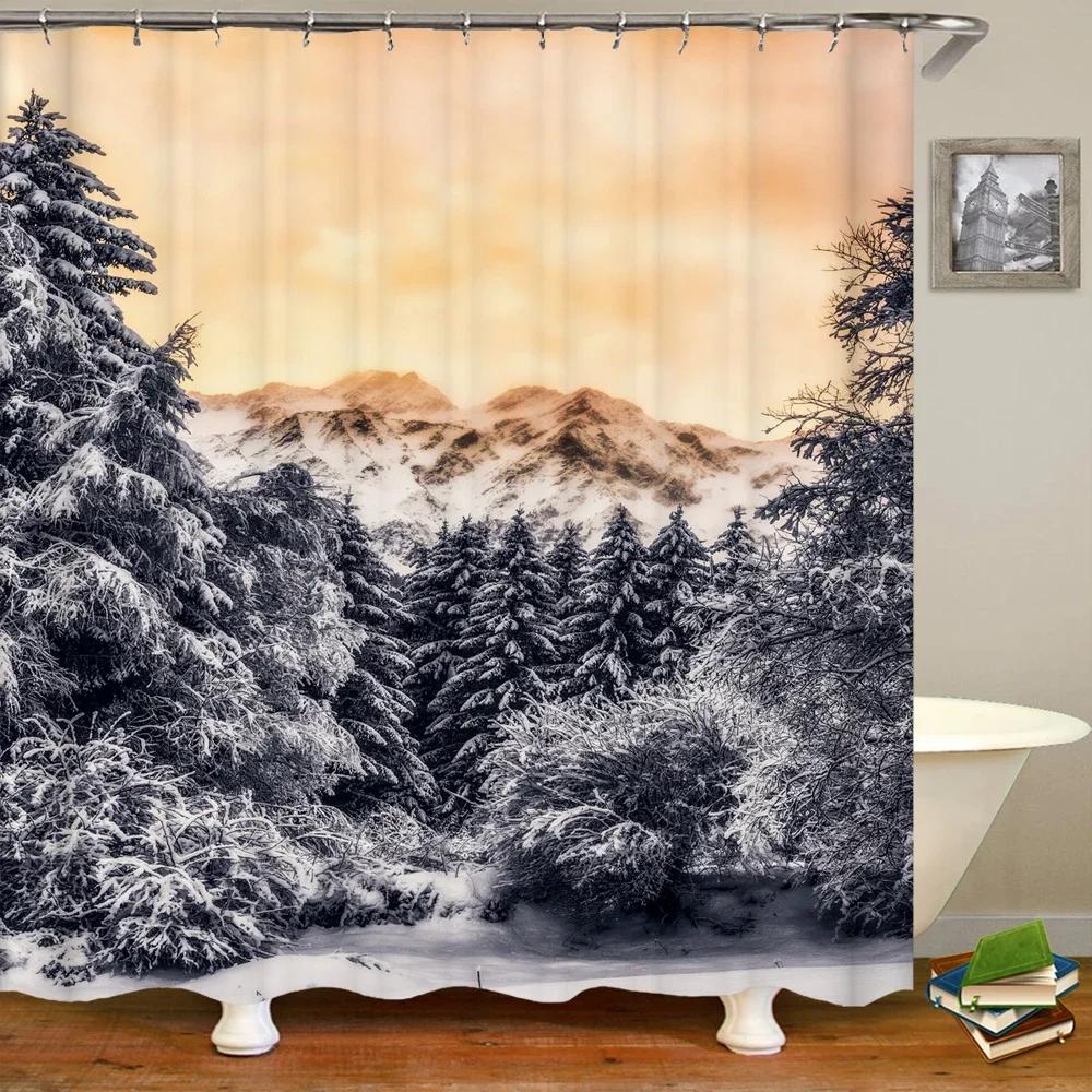 Natural landscape Snowflake Cedar Tree Shower Curtains Bathroom Curtain Frabic Waterproof Polyester Bath Curtain with Hooks