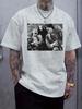 Black and White Horror Character Print T-shirt - Casual Crew Neck