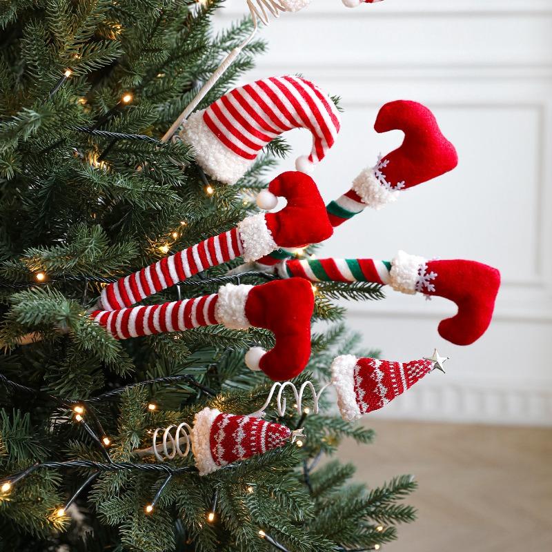 Christmas Cuttings Hook Boots Hat Plush Toy Wrap Around Spring Plastic Doll Christmas Party Decoration