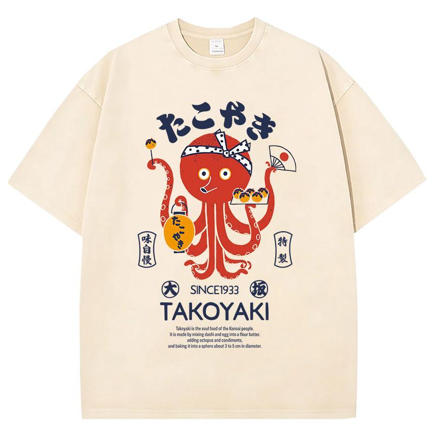 Divertente Osaka Dotonbori Polpo Ubriaco Giapponese Retrò Lavata Maglietta Unisex Donna Abbigliamento Umoristico Moda Cotone Manica Corta T-shirt