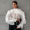 French-Style Elegant Mesh Small Stand-Up Collar Layered Ruffle Shirt 2024 European and American Spring New Fashion Women's Clothing