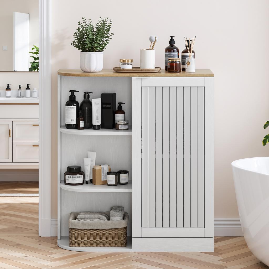 Corner Bathroom Cabinet with Open Storage Cabinets, Cabinet with Grid Doors and Adjustable Shelves, Bathroom, Kitchen, Living Room, Storage Room