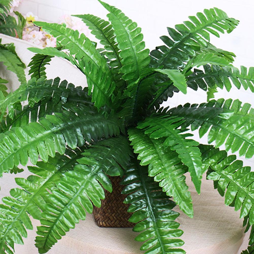 2Pcs Artificial Boston Fern Fake Ferns 20 Leaves for Each Bouquet Fake Fern Bush Plant Lifelike 21 Inch for Office Garden Decor