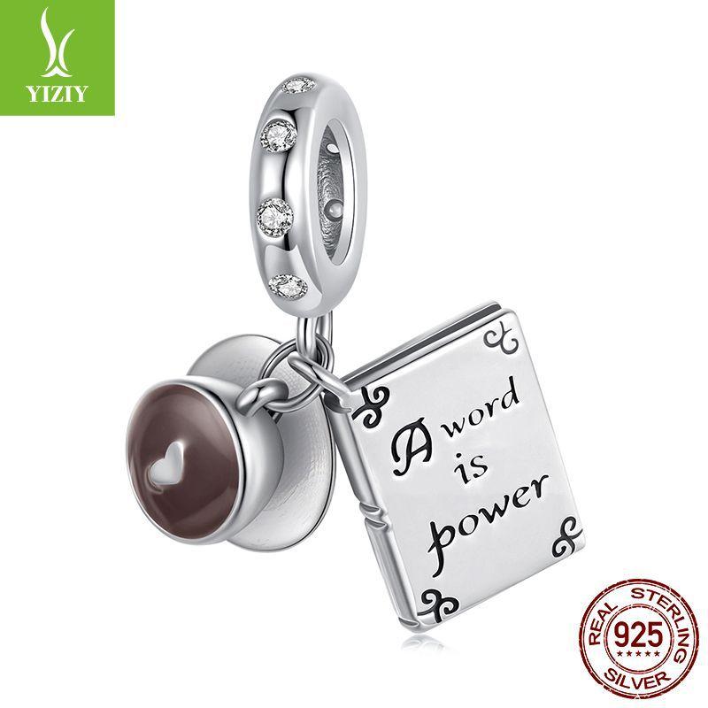 Design Café et Livre Pendentif Bracelet DIY Breloque Perles Perles en Argent 925 Accessoires de Bijoux