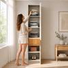 Tall Cabinet, Wardrobe, 45 x 50 x 200 cm, Hinged Door Design, with 1 Drawer, with 2 Doors, for Bedroom and Bathroom and Living Room, Light Oak