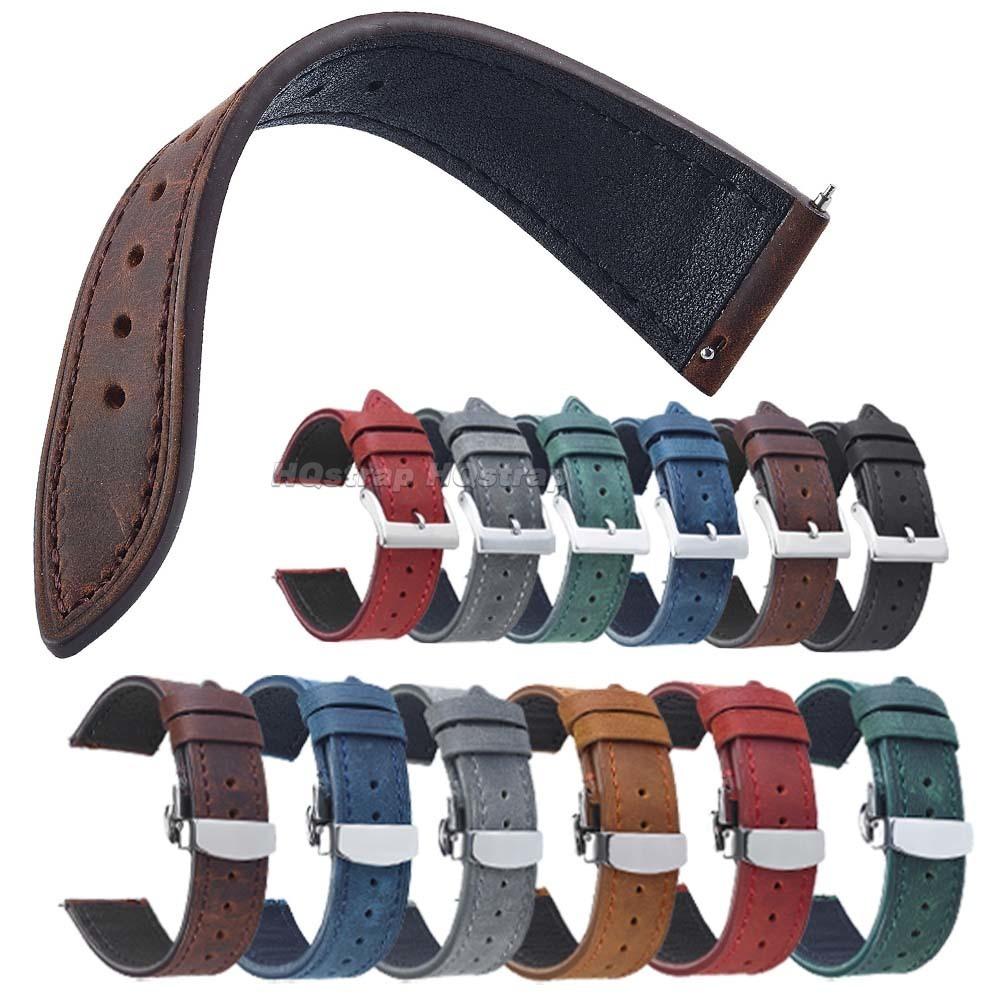 Watchband Cowhide Leather Watch Strap 18mm 19mm 20mm 21mm 22mm Stainless Steel Buckle Butterfly Bracelet for Women Men Watch Band Vintage