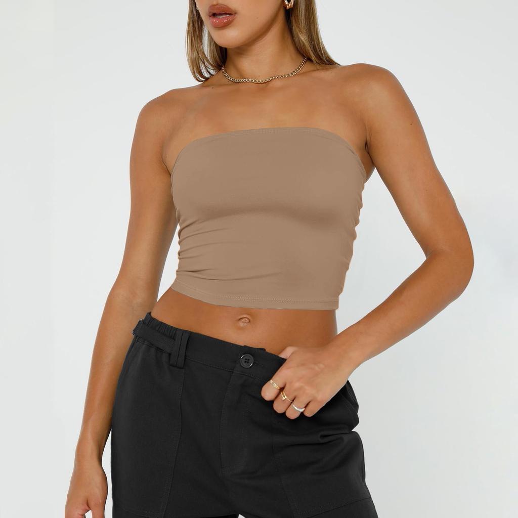 Womens Tube Tops Strapless Crop Tops Basic Backless Sleeveless Bandeau Cute Summer Outfits Sexy Tops