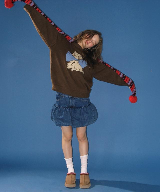 RONRON Ribbon Cat Mohair Pullover Knit Brown