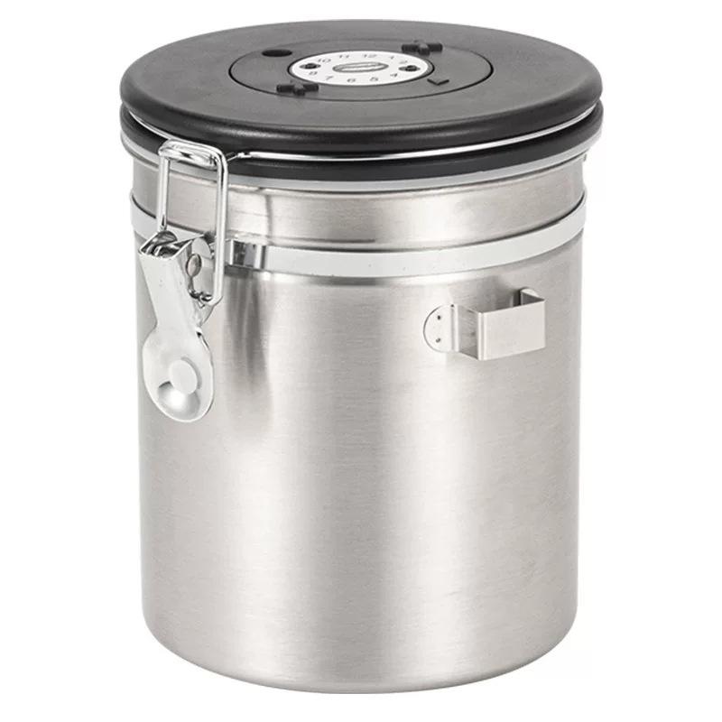 304 Stainless Steel Coffee Bean Storage Canister Vacuum One-Way Exhaust Valve Sealed Jar Snap-Latch Tea Airtight Container 1-2L