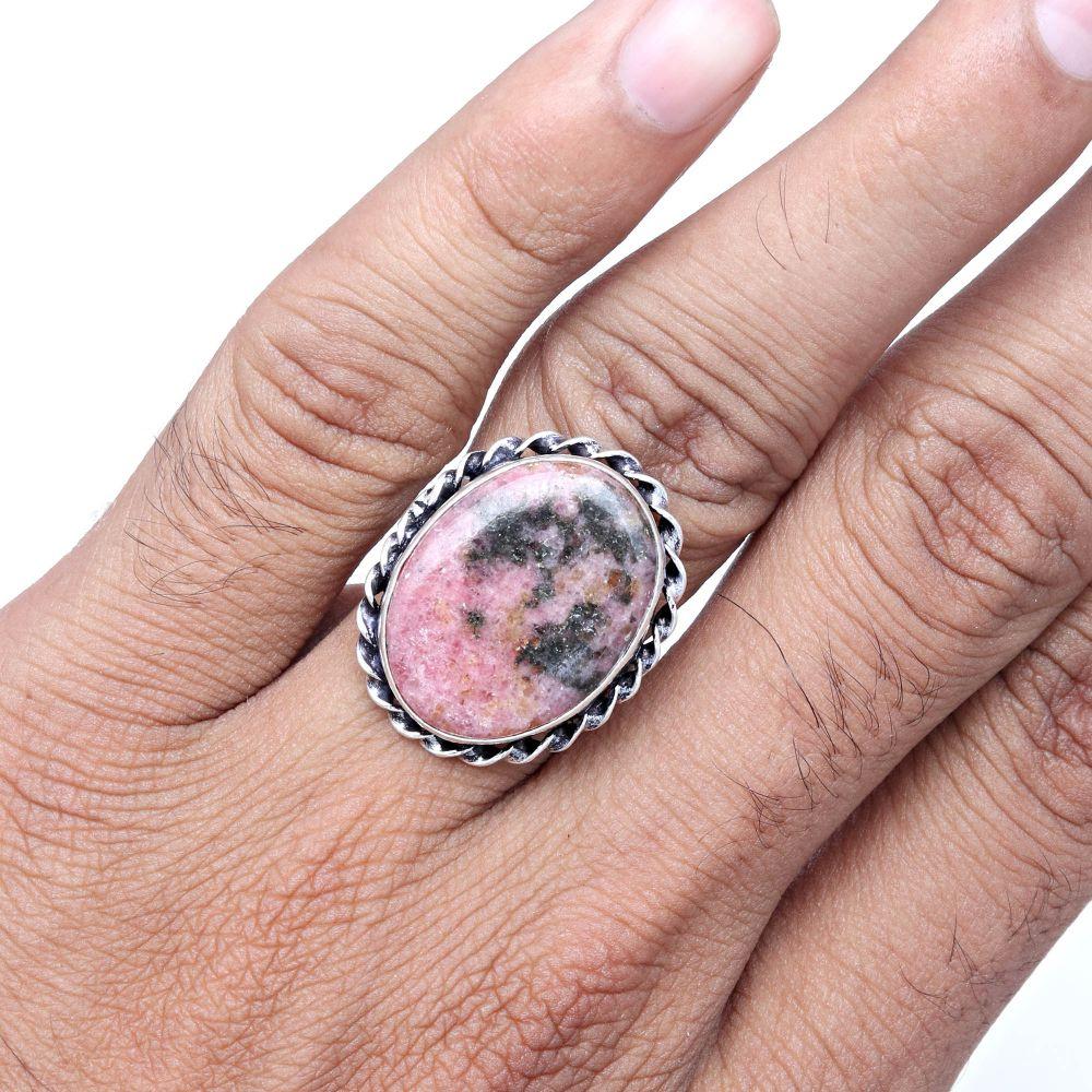 Rhodonite Gemstone Handmade Silver Jewelry  "8.5"