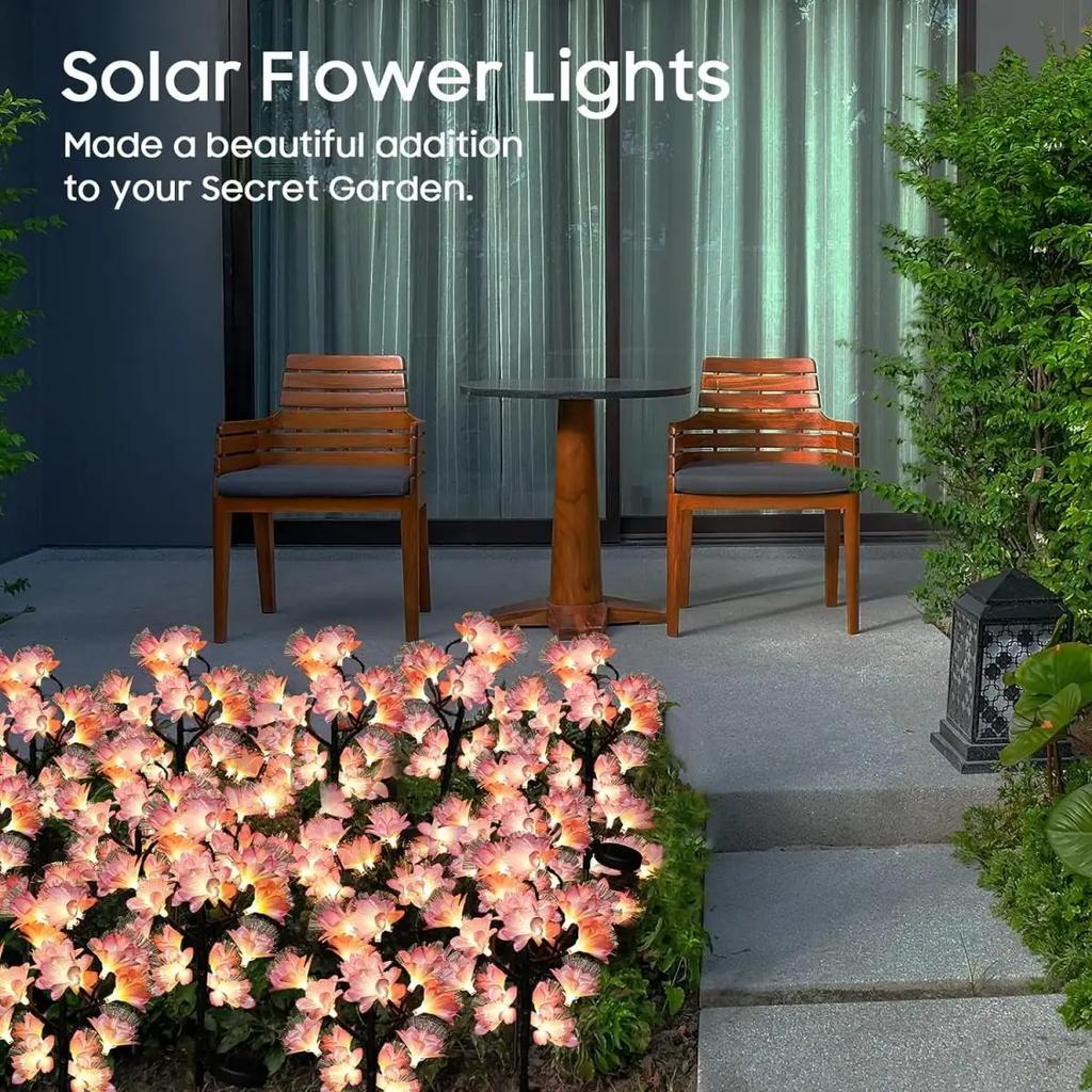 Solar 6Heads Camellia Flower Flower Solar Lights Outdoor Waterproof Fairy Atmosphere Night Light Outdoor Garden Decoration