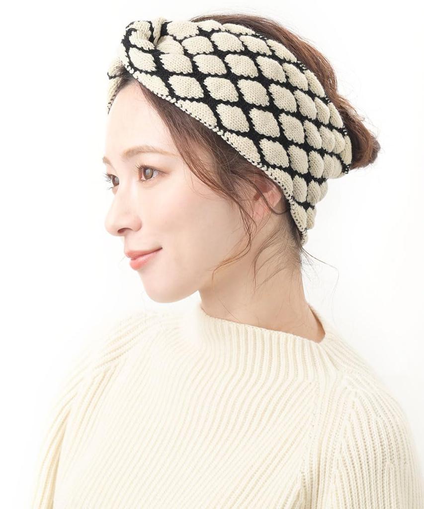 VINGTAINE Knit Cross Turban Wide Hair Headband, Monochrome, Casual, Fall/Winter, Mature, Accessory, HB-88-WHMIX