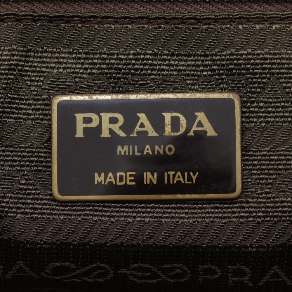 Prada Logo Embossing Handbag Tote Bag Brown Calfskin/Nylon Unisex Used