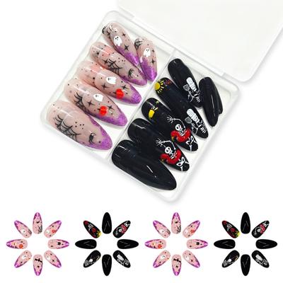 Halloween Fake Nail Almond Press On Nail Glues On Nail Spiders False Nail Acrylic Nail for DIY Manicure Decorations