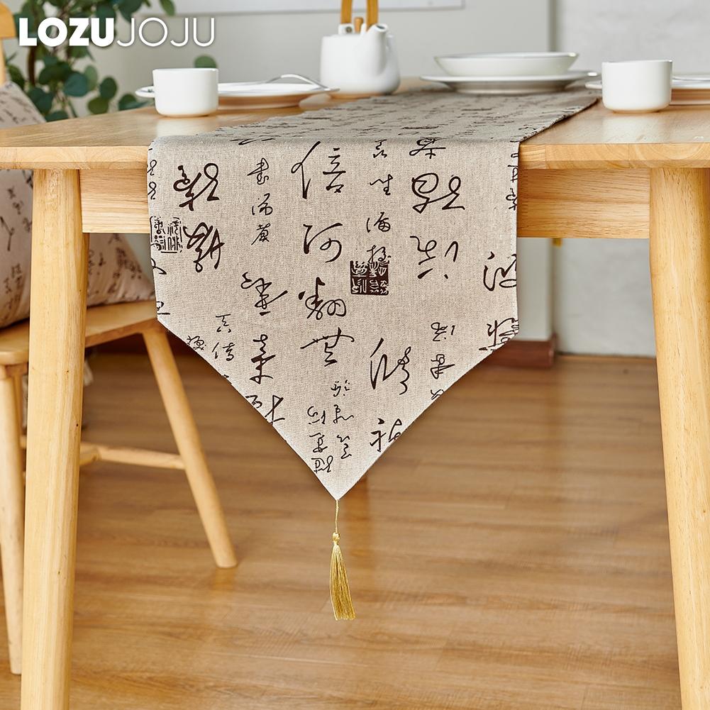 1 Stück LOZUJOJU Chinesischer Literarischer Stil Kalligrafie Musterdruck Tischläufer für Esstisch Dekorativ für Heimtisch