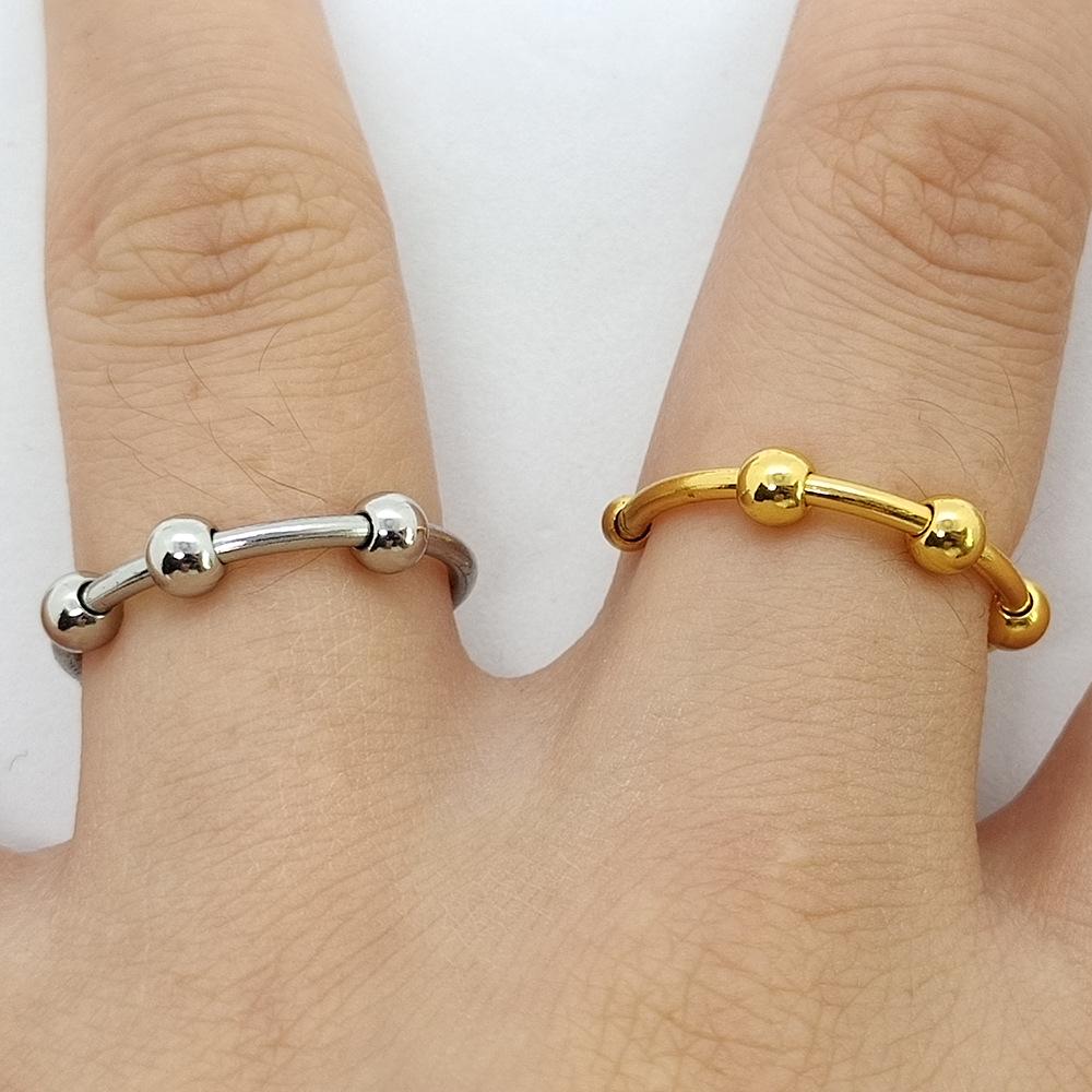 Women's Stainless Steel Anxiety Ring with Color-Retaining Beads and Rotating Feature