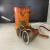 Victorian Marine Brass Orange Leather Binocular with Leather Case Sailor Instrument Home Table Decor