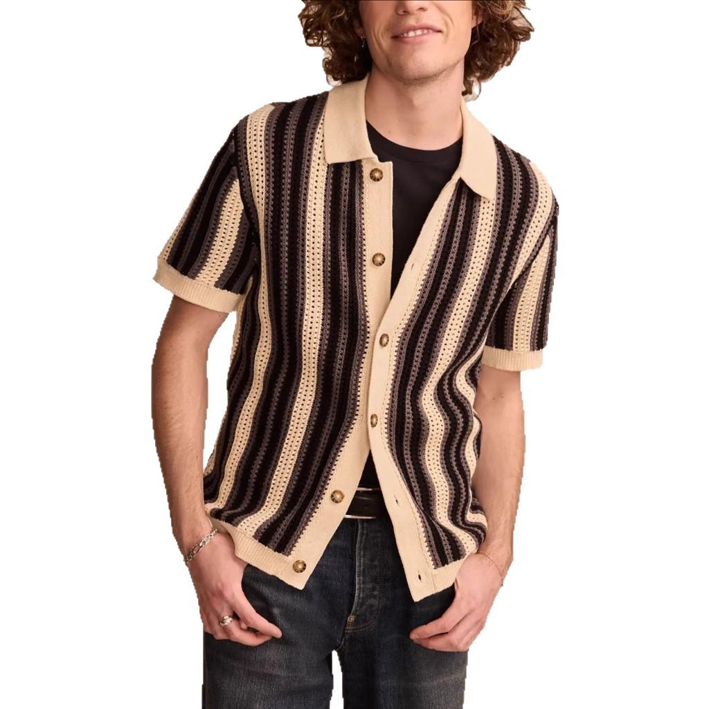 2025 Summer European and American Men's Casual Striped Hollow Knit Polo Shirt BK0068