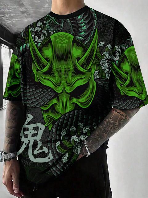Warrior Dragon Print Super Stretch Casual Short-sleeved Men's Daily Party Home Social T-shirt Solid Color Street Fashion