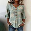 Women T-shirt Regular Fit V-Neck Half Sleeve Summer Tee 3D Digital Flower Print Pullover Tops Daily Wear