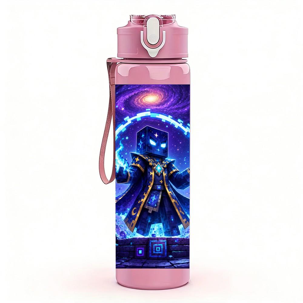 1PC Dark Cosmic Magic Energy Pattern 750ml Color Plastic Sports Water Bottle Leakproof Flip Straw Lid Suitable for Sports Office Home Use