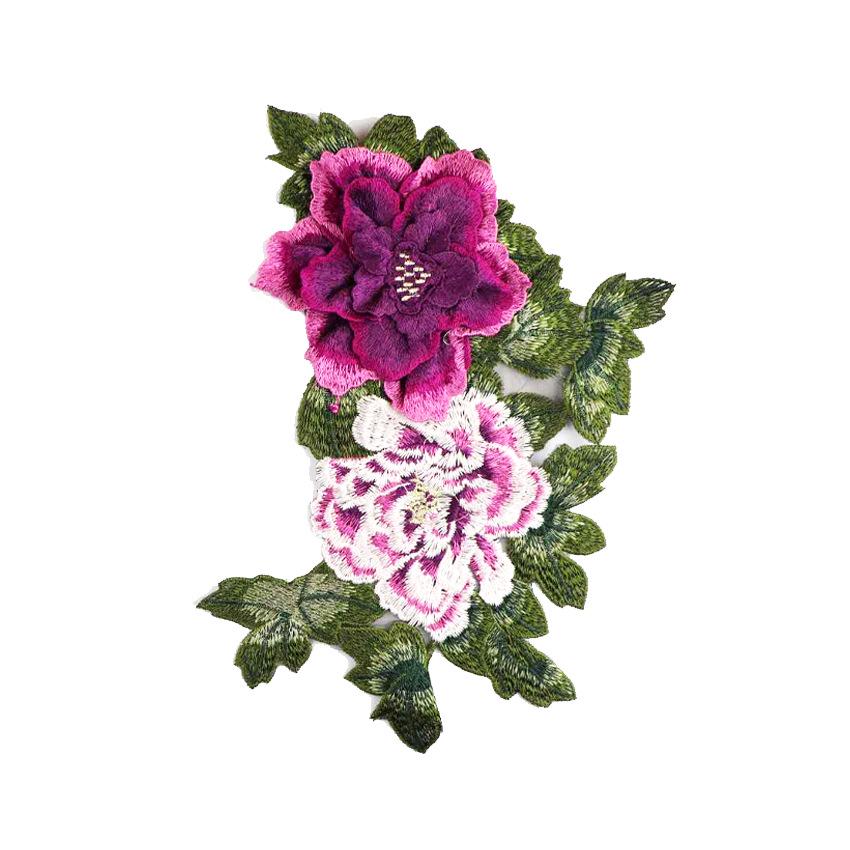 Three-Dimensional Peony Lace Embroidered Patch for Clothing