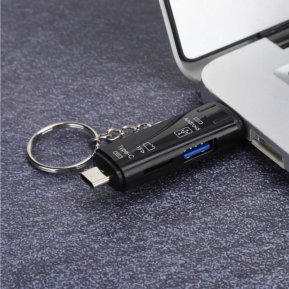 5 in 1 Type C OTG USB2.0 Multi Function Card Reader Memory Card Micro Memory Card Adapter(Black )