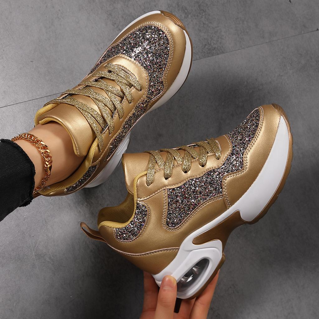 A Piece of Women's Outdoor Casual Sports Shoes Platform Shoes Wear-resistant and Lightweight Running Height-increasing Real Air Cushion Casual Shoes