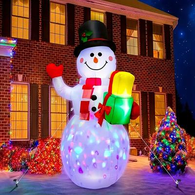 Schneemann-Dekor – rotierende LED-Lichter, langlebiges wasserabweisendes Polyester, stabiler Sockel, einfache Einrichtung, wetterbeständig, weihnachtliche Außendekoration
