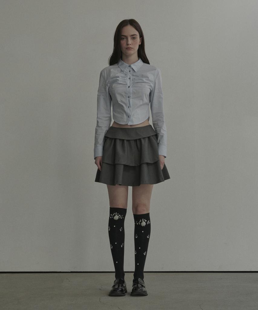 Mausolleum Slit Cancan Suit Skirt - Gray