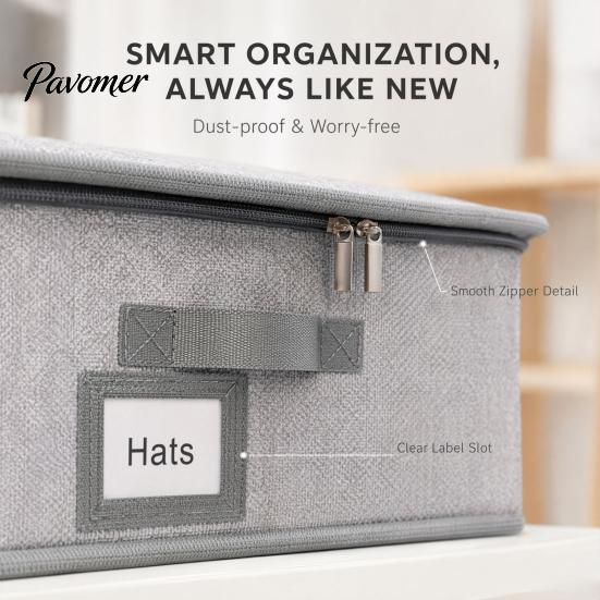 Storage Box for Berets Foldable Hat Bin, with Clear Window And Handle, Seasonal Clothing Organizer Non-woven Fabric Baseball Cap Organizer,