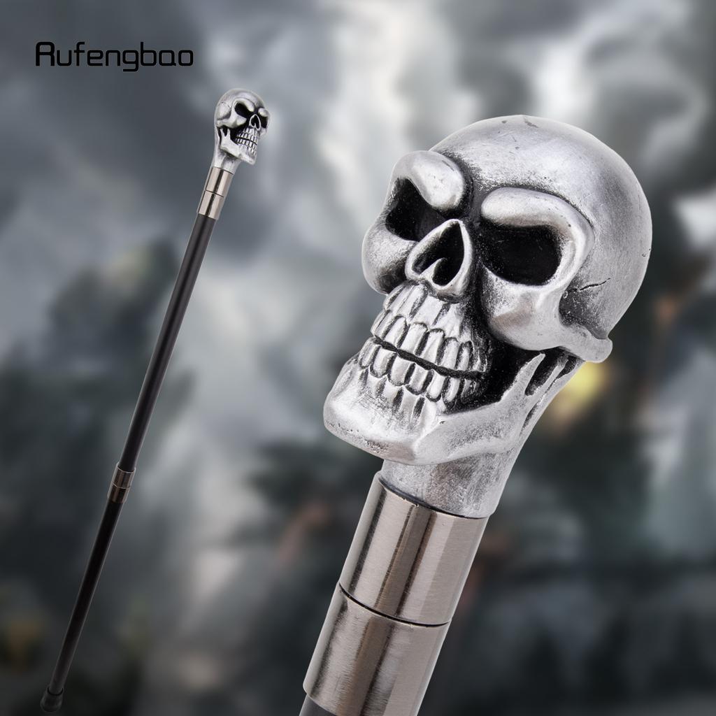 Silver Resin Big Eyes Skull Head Walking Cane Fashion Decorative Steel Stick Gentleman Elegant Cosplay Cane Knob Crosier 94cm